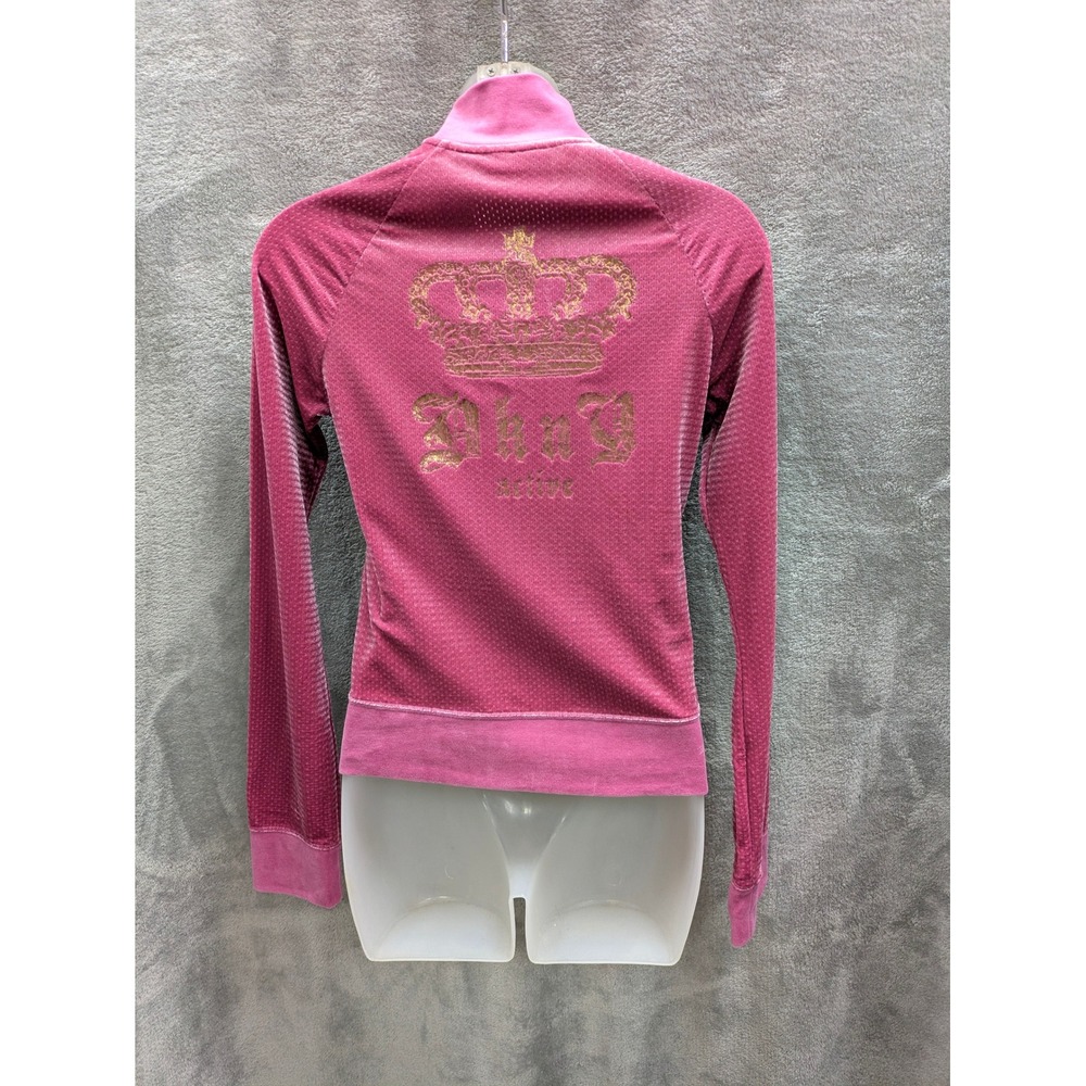 Y2K Track Jacket Womens Small Pink Velour Full Zip Glam Bling DKNY‎ Active